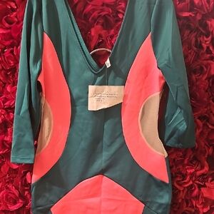 Auditions NWT Teal and Pink V-Neck Fitted Color Block Dress Size 1X